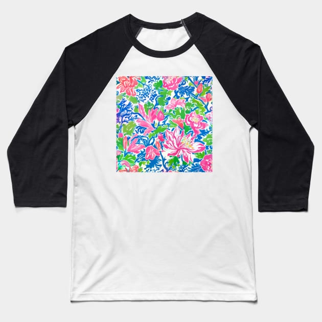 Preppy tiger lilies, peonies and leaves Baseball T-Shirt by SophieClimaArt